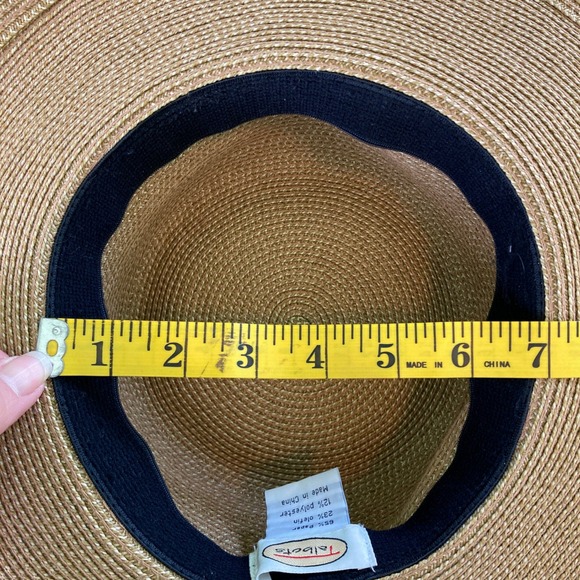 Talbots Straw Sun Hat Wide Brim Tan Paper Crochet Classic Beach One Size - Picture 7 of 10